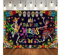 DPKOW Dia De Los Muertos Banner Day of The Dead Decorations, Large Fabric Mexican Fiesta Background Banner Halloween Photo Backdrop Sugar Skull for Mexican Party Decorations Cinco de Mayo, 185*110cm