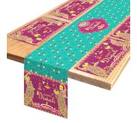 DPKOW Diwali Decorations - Fabric Washable Tablecloth, Place Mats, Table Runner - Indian Rangoli Designs for Dining Table & Party Supplies