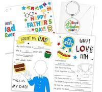 DPKOW Fathers Day Card from Son Daughter, Fill in The Blank Happy Father's Day Card Best Dad Ever Gifts Fathers Day Keyring Keychain, Father's Day Crafts for Kids, DIY Colouring Card with Envelope