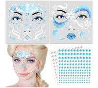 DPKOW Frozen Face Tattoos Princess Elsa Dress Up Accessories Frozen Temporary Tattoos Snowflake Face Tattoos Face Gems for Women Girls Frozen Make-up Accessories Costume Elsa Face Stickers, Blue White