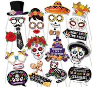 DPKOW Funny Day of The Dead Photo Booth Props Kit Dia De Los Muertos Party Selfie Props Halloween Photo Props Accessories for Day of The Dead Party Favour Supplies Mexican Cinco de Mayo, 25pcs