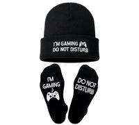 DPKOW Funny Mens Socks Beanie Hat Do Not Disturb I'm Gaming, Novelty Christmas Presents Gifts for Men Unusual, Gamer Stocking Fillers for Men Skull Cap Socks Christmas Eve Box Fillers for Teen Boys