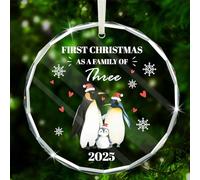 DPKOW Gift 2025 First Christmas as a Family of 3 Bauble Ornament Decoration Tree Christmas First Family Ornament Gift for Baby New Parents Keepsake Baby 1st Xmas, Glass Bauble Clear, with Box