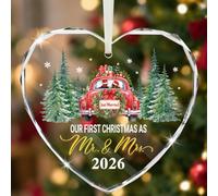 DPKOW Gift 2026 Our First Christmas as Mr & Mrs Bauble Tree Decoration | Clear Glass Bauble Tree Christmas First Gift for Just Married Newlyweds Couple 1st Xmas Keepsake Ornament, with Box