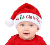 DPKOW Gift My First Christmas Hat Baby Santa Hat 4-12 Months, Fluffy Santa Hat for Newborn Baby Santa Outfit Christmas Photography Props Costumes Newborn Girl Boy Unisex, Soft Plush Comfortable
