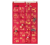 DPKOW Glitter Empty Advent Calendar to Fill Yourself, Fabric Reusable Advent Calendar for DIY Make Your Own Christmas Calendars Red Gold Glitter, Refillable Homemade Large