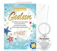DPKOW Godson Birthday Card Gifts from Godparents, B-Day Keyring Keychain B-Day Greeting Card with Envelope, Happy Birthday Gifts for Godson
