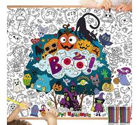 DPKOW Halloween Coloring Poster with Paint Pens, 47 x 33 Inches Giant Paper Halloween Coloring Tablecloth for Kids Halloween Crafts Gift Doodle Art, BOO Pumpkin Skull Ghost Zombie Spider Bat