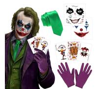 DPKOW Halloween Costume Accessories Joker Tattoos Temporary Halloween Face Stickers Joker Tie Gloves Poker for Purple Suit, Cosplay Outfits Accessories Carnival Masquerade Supplies for Adults Kids