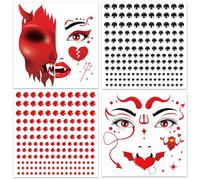 DPKOW Halloween Tattoo Face Rhinestones Red Devil Face Tattoos Halloween Make-Up Tattoos Devil Costume Accessories Women Children Cosplay Carnival Costume Accessories Masquerade Accessories