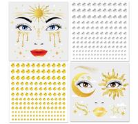 DPKOW Halo Sun Moon Goddess Temporary Tattoos with Face Gems Halloween Face Stickers Greek Goddess Fake Tattoos Accessories Makeup Halloween Carnival Cosplay Favours Adult Kids Women Rome Accessories