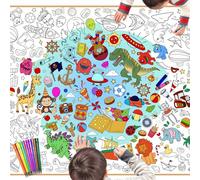DPKOW Happy Birthday Coloring Poster with Paint Pens, 47 x 33 Inches Jumbo Paper Coloring Tablecloth for Kids Boys Birthday Gifts Crafts Doodle Art, Fun Sea Animal Dinosaurs Space Car Pirate Sweet