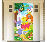 DPKOW Happy Easter Banner for Easter Door Wall Decoration, Fabric Banner for Easter Outdoor Game Activities Decoration, Easter Photo Backdrop Background Poster, Easter Party Decoration, 180 * 90cm