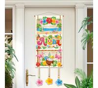 DPKOW Hawaiian Party Decorations Aloha Banner Door Wall Summer Party Decoration Aloha Hawaiian Hanging Door Sign with a Pole, Fabric Hawaii Banner Summer Decorations Hanging Wall Sign Decor, 86x33cm