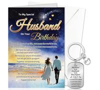 DPKOW Husband Birthday Card Gifts from Wife, B-Day Keyring Keychain B-Day Greeting Card with Envelope, Romantic Birthday Gifts for Husband Men Him