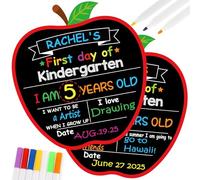 DPKOW Last and First Day of School Board, Apple-Shaped Chalk Board Nursery Preschool Blackboard Back to School Supplies with Colored Pens, Reusable Double Sided Chalkboard Nursery Preschool Gifts
