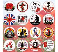 DPKOW Lest We Forget Pin Badges Remembrance Day Brooches, 32pcs Remembrance Day Poppy Badges World War I Veterans Day Lapel Pins British UK Pin Badge Button Remembrance Sunday Costume Accessories