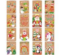 DPKOW Mini Christmas Cards Pack of 32, Xmas Cards Packs Christmas Greeting Card for Kids Family Members, 16 Style Card with Envelope