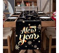 DPKOW New Years Eve Decorations 2026 Happy New Year Table Runner Placemats for New Years Eve Table Decorations 2026 Happy New Year Decorations, 5pcs Fabric Washable New Years Eve Party Supplies 2026