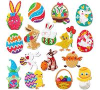 DPKOW Pack of 16 5D Diamond Painting Easter Crafts Children, Rabbit Easter Egg Diamond Painting Children's Craft Set Easter Small Easter Gifts
