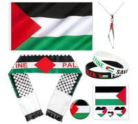 DPKOW Palestine Flag Accessories, Free Palestine Flag Badge Palestine Bracelets Necklace Palestine Flag Scarf Tattoos Free Palestine Accessories Support Palestine National Flag Supplies Save Gaza