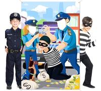 DPKOW Police Thief Party Photo Prop, Funny Face in Hole Backdrop Door Banner for Kids Birthday Party Decoration, Giant Fabric Face Photo Banner Role Play, 3.3 * 5ft