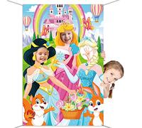 DPKOW Princess Party Photo Prop for Girls, Funny Face in Hole Backdrop Door Banner, Fabric Face Photo Banner for Birthday Party Decorations and Supplies
