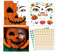 DPKOW Pumpkin Tattoos Temporary Halloween Tattoos Face Gems for Kids Adults Temporary Tattoo Stickers Face Halloween Makeup Accessories Pumpkin Fake Tattoo Stickers Make-Up Costume Accessories