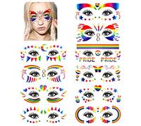 DPKOW Rainbow Face Tattoos for Gay Pride Eye Makeup, 10 Sheets LGBT Rainbow Temporary Tattoos for Kids Adults Men Women LGBT Pride Body Art, Rainbow Face Paints Tattoos Pride Peace Butterfly Star Moon