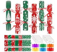 DPKOW Red Green Christmas Crackers Gift Boxes with Hats Riddle Cards (Non-Snap), Make Your Own Christmas Crackers 12 Pack, DIY Treats Candy Boxes Xmas Cracker Making Kits, Xmas Party Favors Supplies