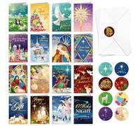 DPKOW Religious Christmas Cards with Envelopes Stickers, 16 Multipack Cards Christian Christmas Nativity Card, Nativity Scenes Greeting Card for Family Friends Colleagues Neighbors