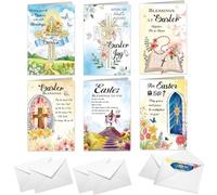 DPKOW Religious Easter Cards Pack of 6, Easter Christian Card Multipack, Religious Easter Greeting Cards with Envelopes, Cross Church Bible Rosary