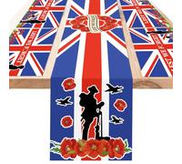 DPKOW Remembrance Day Table Runner Place Mat Set, Fabric Washable Tablecloth Place Mats Lest We Forget Table Runner Remembrance Day Decorations Table British Flag Lest We Forget Party Supplies