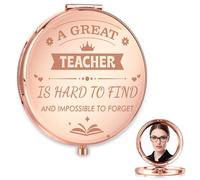 DPKOW Rose Gold Teacher Compact Mirror Thank You Teacher Gifts for Women, Small Portable Pocket Mirror Travel Magnifying Makeup Mirror Foldable, Female Teaching Assistant Gift Nursery Teachers