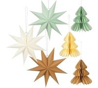 DPKOW Scandi Nordic Christmas Decorations, Sage Green Paper Stars Decor Christmas Tree Honeycombs, 12 Inch Paper Star Lanterns Xmas Tree Table Decorations, Wedding Birthday Home Xmas Party Party Decor