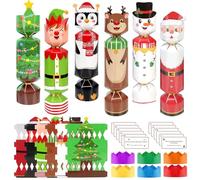 DPKOW Silent Christmas Crackers Gift Boxes with Hats Riddle Cards (Non-Snap), Make Your Own Christmas Crackers 12 Pack, DIY Christmas Tree Santa Snowman Elk Elf Treats Boxes Xmas Cracker Making Kits