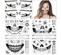 DPKOW Skeleton Mouth Face Tattoos - Halloween Temporary Tattoos for Day of the Dead - 8 Sheets Black Big Mouth Make up Accessories for Adults Face Body Art