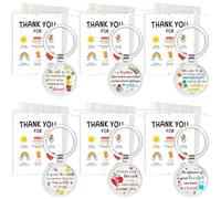 DPKOW Thank You Teacher Gifts, 6 Pack Thank You Teacher Keyrings Cards for Women Men, Teaching Assistant Nursery Teacher Gifts, Stainless Inspirational Keychains for Teacher Appreciation Gifts