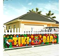 DPKOW Tiki Bar Banner for Hawaiian Party Decorations, Fabric Hawaiian Tropical Party Banner Luau Tiki Photo Backdrop for Tiki Bar Accessories Baby Shower Birthday Summer Party Decorations, 270 * 40cm