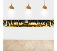 DPKOW Umrah Mubarak Decoration - Black and Gold Banner, 270 * 40cm for Indoor/Outdoor, عمرة مبارك Decoration