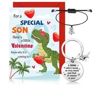 DPKOW Valentines Gifts for Him Son, 1 Valentines Card for Son + 1 Valentines Keyring for Son + 1 Dinosaur Bracelet for Son, Dinosaur Design Birthday Gifts for Son Roar-Some Valentine's day Gifts Him