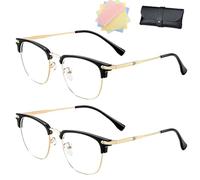 DPKSML Auto Focus Glasses, Glasses Self Adjusting, Half Frame Anti Blue Light Auto Focus Reading Glasses for Men Women (2pcs Gold,Auto Zoom)