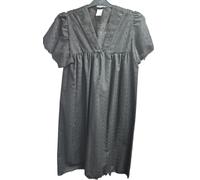 Dplay outlet Ladies Nightie Embroidered Floral Top Nighty Shirt Nightwear Dress Loungewear (Black, 14-16)