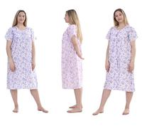 Dplay outlet Ladies' Poly Cotton Floral Short Sleeve Button Through Nightdress Nightie (Blue, 16-18)