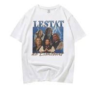 DPMTBD T-Shirt Lestat De Lioncourt Short-Sleeved Fashionable Cartoon Print Casual Shirt, Comfortable Loose Round Neck Top for Men and Women, Simple Thin Short Sleeves-White||L