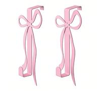 Dpofirs Bow Over The Door Hooks, 2 Pack Metal Door Hanger Hooks with Charming Bow Design, Coating, Strong Load Bearing Capacity for Cabinet Bathroom Bedroom Kitchen (Pink)
