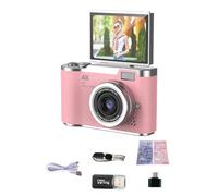 Dpofirs Digital Camera, 4K Video Recording, 2.4-Inch IPS Screen, 180° Flip, Retro Design, 800mAh Battery, Type C, Supports 128G TF Card (Pink)
