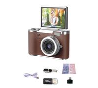 Dpofirs Digital Camera, 4K Video Recording, 2.4-Inch IPS Screen, 180° Flip, Retro Design, 800mAh Battery, Type C, Supports 128G TF Card (Brown)