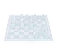 Dpofirs Glass Chess Set, 25x25cm Crystal Checkerboard with Frosted Chessman for Travel Camping
