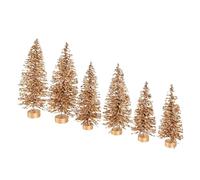Dpofirs Mini Artificial Xmas Tree, 6 Piece Faux Cedar Tabletop Christmas Tree Set with Solid Pine Wood Base for Home Office Holiday Party Decoration (Golden)